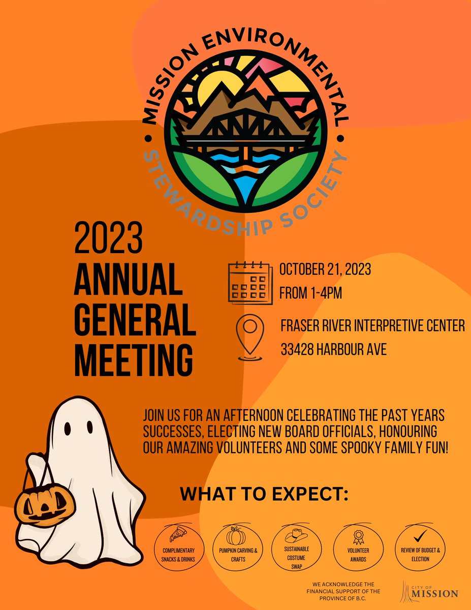 MissionMESS's tweet photo. Join us on October 21st, 2023 from 1-4pm for our Annual General Meeting at the Fraser River Interpretive Center! Email info@messociety.ca to RSVP if you plan on joining us! All MESS volunteers and supporters are welcomed. https://t.co/8XcAcymrpu