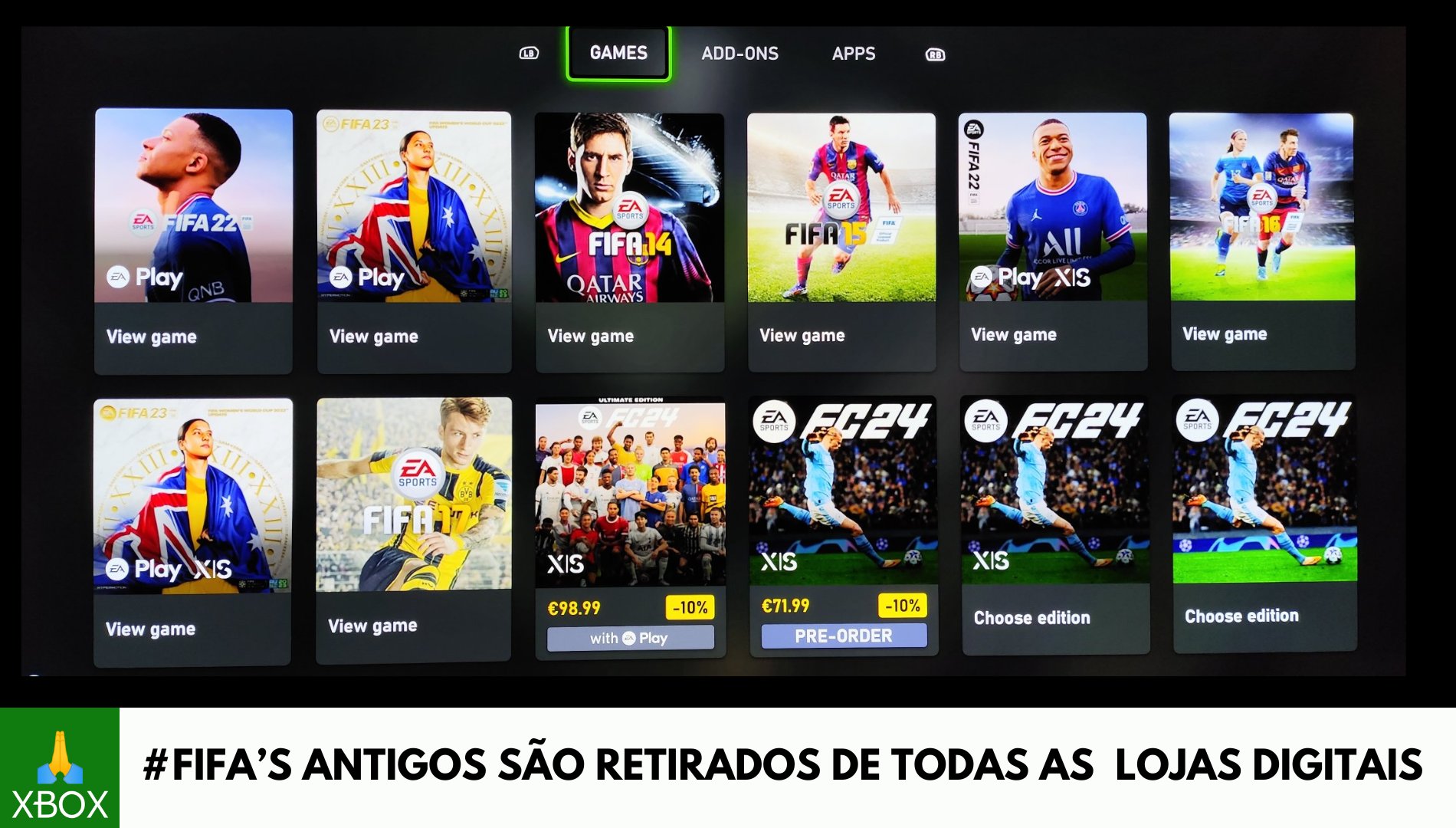 Jogos FIFA removidos das lojas digitais