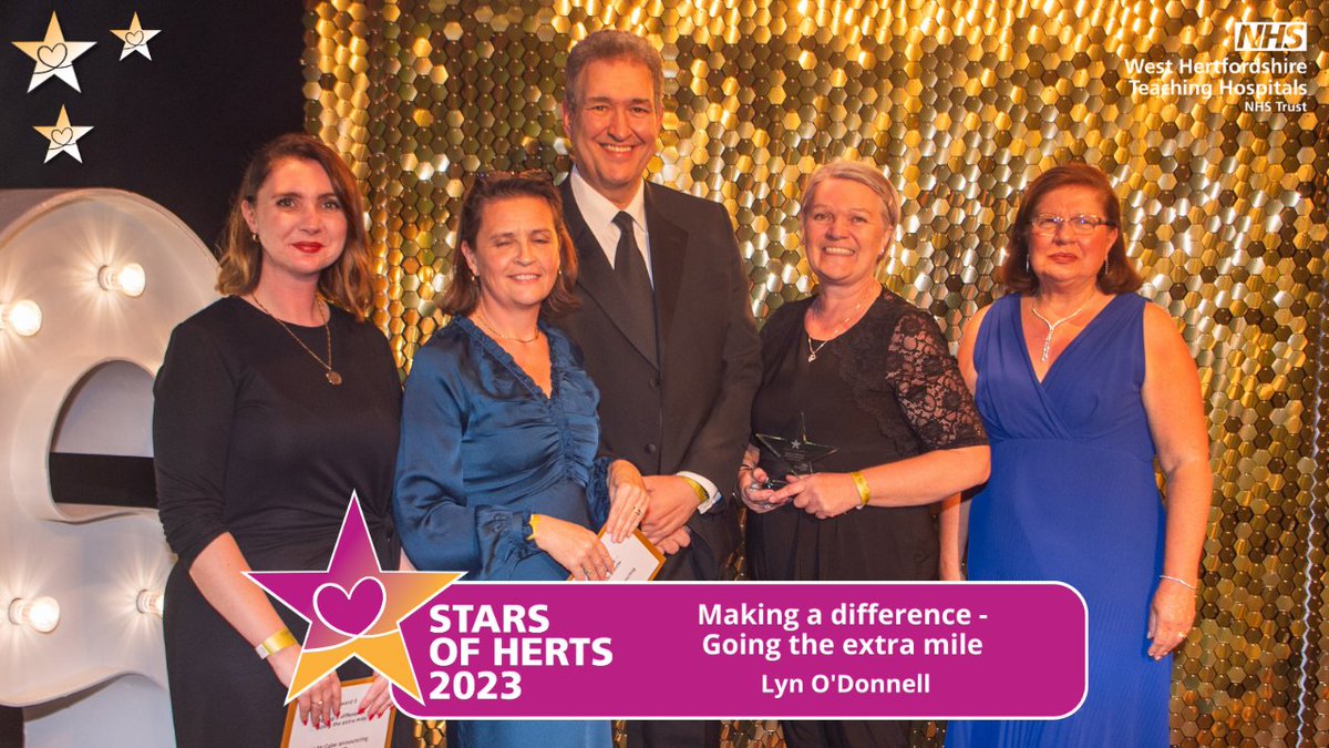 WestHertsNHS's tweet photo. Congratulations to Lyn O‘Donnell, Senior site manager, for winning Making a difference at our #StarsOfHerts staff awards! With considerable knowledge and experience, Lyn is calm, patient and attentive - a credit to the trust! 👏👏👏 Thanks to @GSCIConsultants for sponsoring! https://t.co/WwSudRgLUN