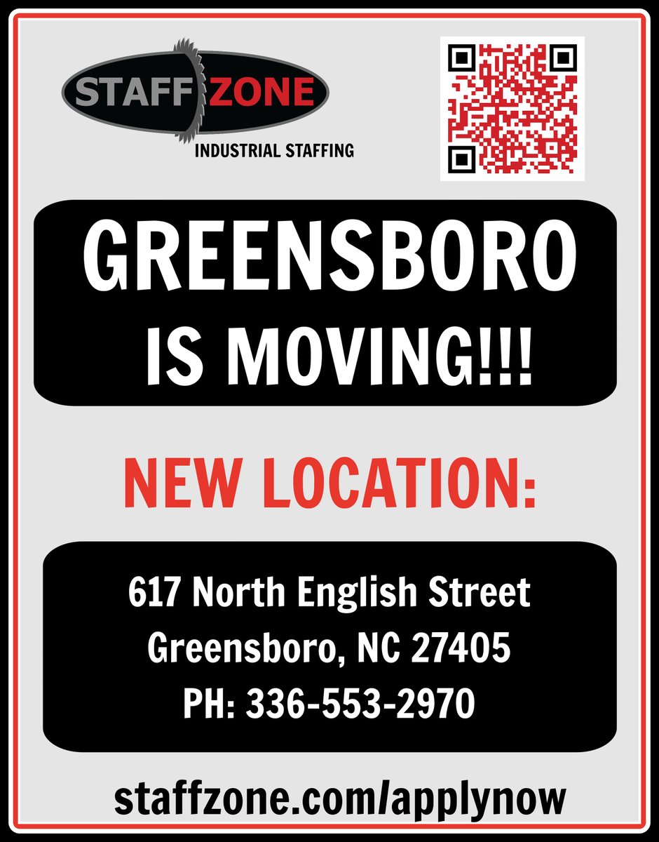 Staff_Zone's tweet photo. Our Greensboro, NC, location is MOVING!!! https://t.co/tvV5RQ9nxG