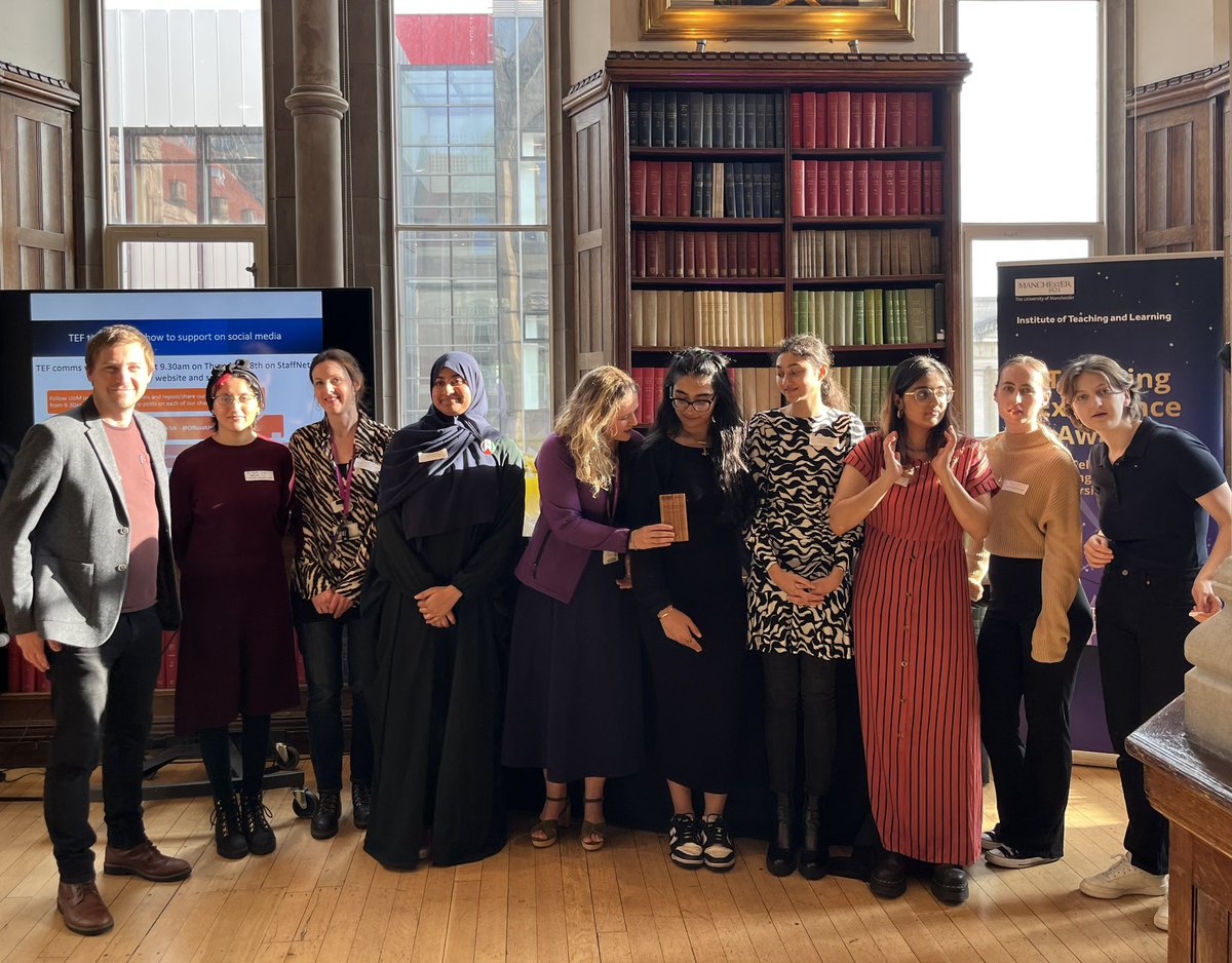 KatyWoolfenden's tweet photo. So pleased to see the brilliance of the amazing @UoMLibrary Student Team acknowledged by a @OfficialUoM Teaching Excellence Team Award for their contribution to the Our Future T&amp;L strategic themes of student voice and inclusive education. So proud of each and every one of you! https://t.co/arzD0aslV8