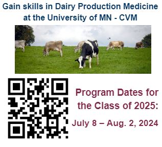 Our DPM course will develop skills in dairy nutrition, transition manag, economics, milk quality, youngstock, repro., records analysis, etc. New for 2024!! 1 wk hoof trimming/Lameness rotation Aug. 5-9, '24 for students enrolled in DPM. z.umn.edu/cvmDPM dairyvet@umn.edu