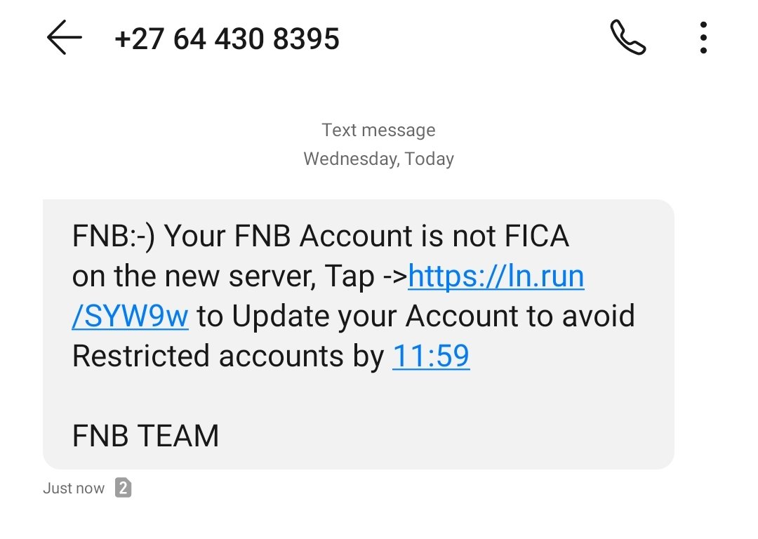 thojobo's tweet photo. @FNBSA How true is this? I got this text 2 minutes ago. https://t.co/tzdZVJpGK9