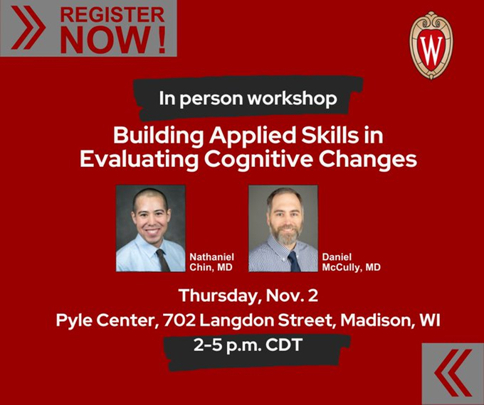 Advances in #Alzheimersdisease are changing our clinics. But before new tools can be used, people need a diagnosis. Learn strategies to evaluate cognitive change, earn CMEs & connect with @NathanielChinMD and Dan McCully, MD about navigating #memorycare. go.wisc.edu/e6563i