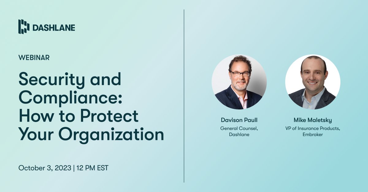We're a week away from kicking off #CybersecurityAwarenessMonth with a live webinar.

Tune in October 3rd to hear from Dashlane and <a href="/Embroker/">EMBROKER</a> experts about what it takes to keep your organization safe.

Reserve your spot now: go.dashlane.com/Security-and-C…

#CyberSecurity #CyberAttack