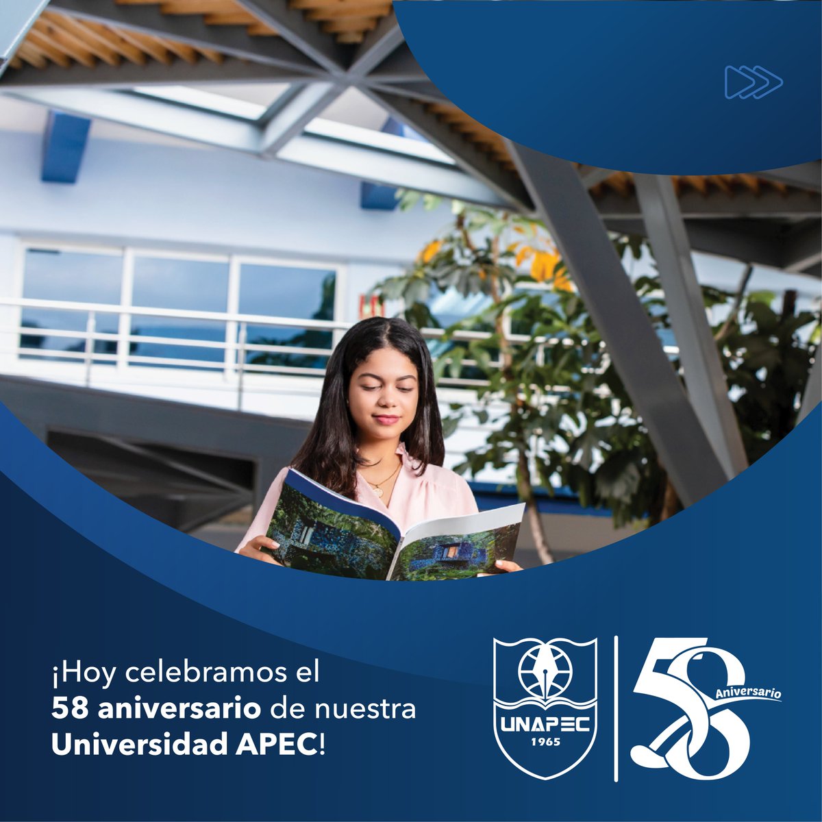 UNAPEC's tweet photo. Celebramos una trayectoria de 58 años siendo referente de excelencia académica, formación integral y compromiso con el desarrollo de la sociedad dominicana. 🎊🎉👏🏻🥳🎆
 
 #Unapec #OrgulloUnapec #58aniversariounapec #58aniversario https://t.co/zuwBgg1lnm