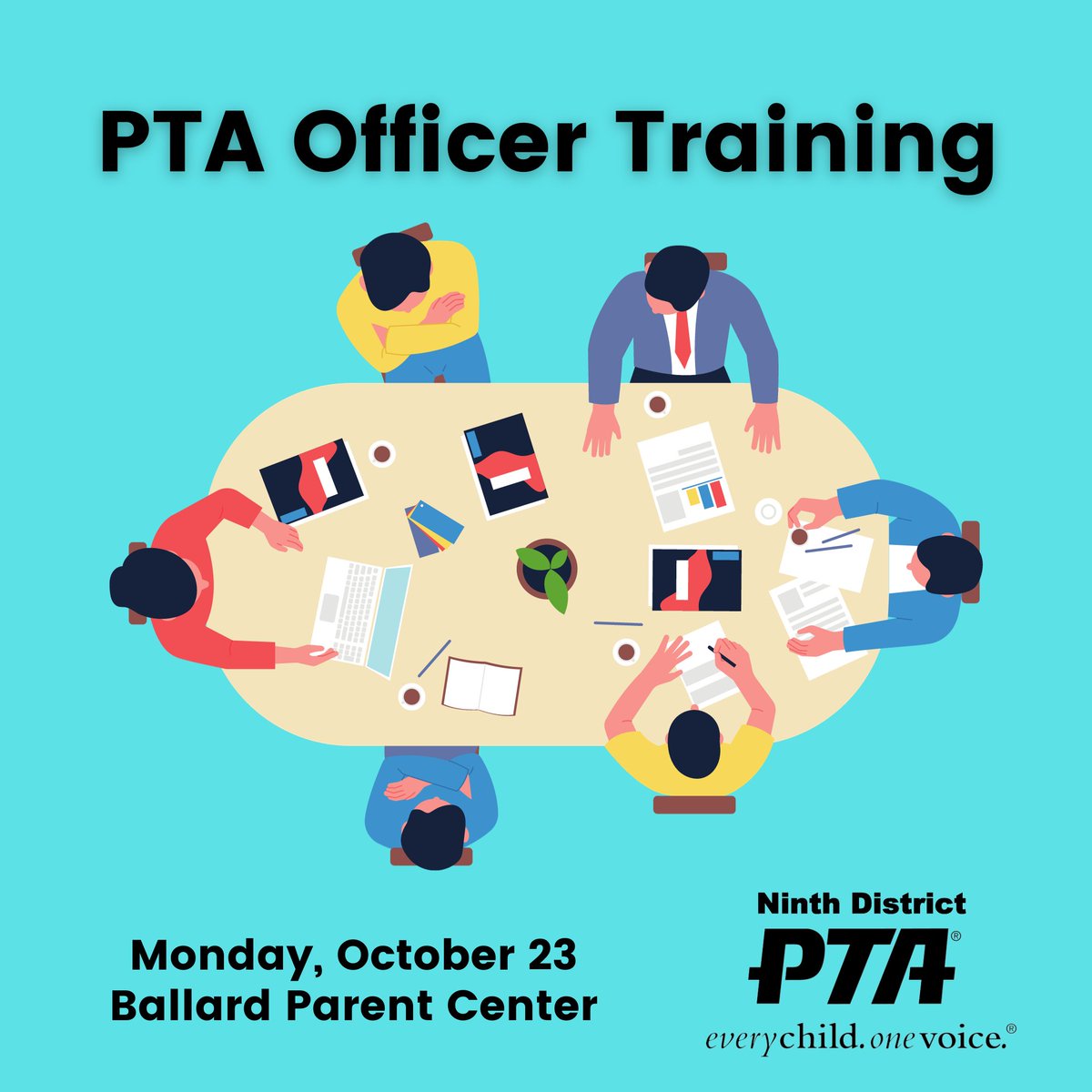 Ninth District PTA is offering a free training session for all SDUCPTA unit board members on Monday, October 23, from 10 AM-12 PM at the Ballard Center. Please register by October 16 here: tinyurl.com/NinthDistrictP… refreshments &amp; Spanish translation will be provided. See you there!