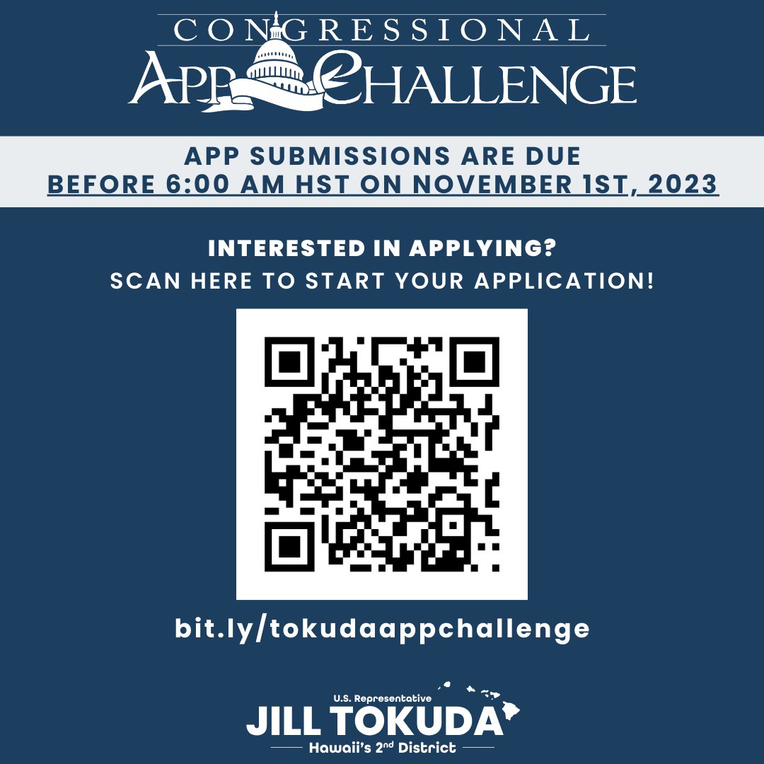 I’m excited to announce that my office is hosting the Congressional App Challenge for middle and high school students residing or attending Hawaiʻi’s 2nd Congressional District schools. Show off your coding skills for a chance to be honored at the U.S. Capitol! #HouseOfCode.