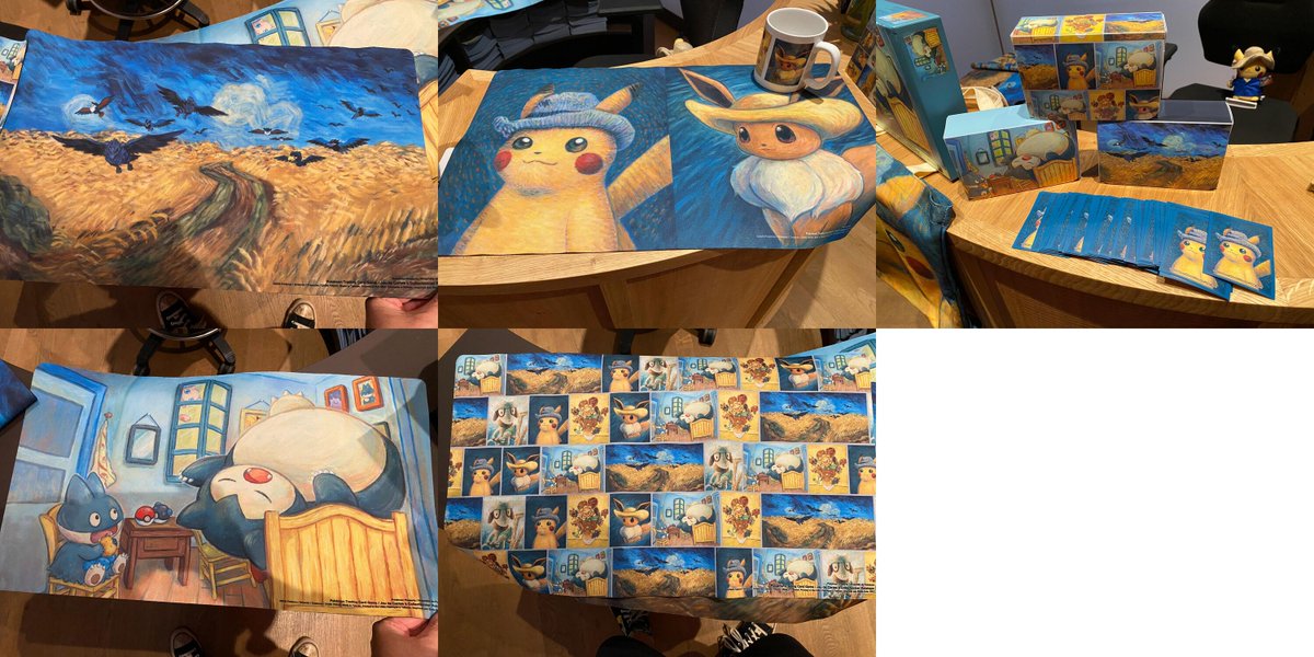 Our friend PTCG Radio (@thewossy) revealed some of the Pokemon TCG  merchandise for the Pokmon x Van Gogh Museum Collaboration. Features  playmats, deck boxes and deck sleeves. More details soon.   https://t.co/TfNRnDMpxV