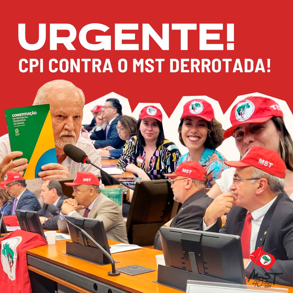 MST_Oficial's tweet photo. ‼️ SEM RELATÓRIO E COM DEPUTADOS DESMORALIZADOS, CPI CONTRA O MST CHEGA AO FIM!

⚠️ Com o fim determinado, a CPI do MST ficou sem um relatório final votado e aprovado pelos deputados, que contavam com o espaço para criminalizar o Movimento!

1-2 https://t.co/E9EF2qwG3P