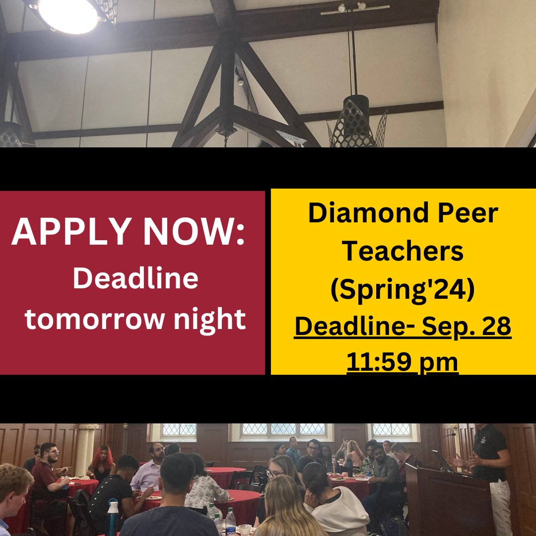 Last chance to apply! Diamond  Peer Teachers are upper-division students who work closely with a faculty mentor and provide supplemental instruction to their peers in GenEd and foundational courses.   Find out more: undergradstudies.temple.edu/opportunities/