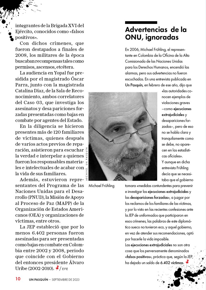La de los ‘falsos positivos» es una historia de horror; de crímenes cometidos por agentes del Estado, ante la indiferencia del gobierno de la época, que ignoró las advertencias de la ONU. — Claves, los testimonios de exmilitares ante la @JEP_Colombiaan  para conocer la verdad