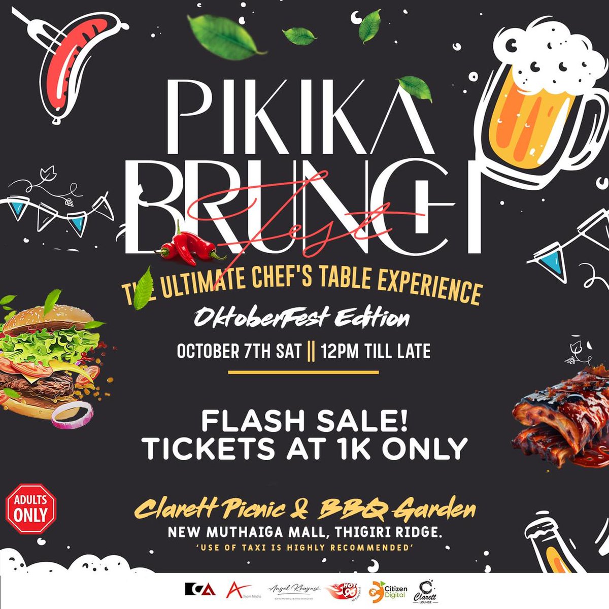 citizentvkenya's tweet photo. FLASH SALE!
#PikikaBrunchFest #OctoberFestEdition is ON! With your fave chefs & kitchens!
Enjoy amazing food, fun, beverage & game experience + music from NBO's hottest DJs. Exciting prizes to be won!
Limited tickets available on https://t.co/PvtY43ckrR
Sat 7th October @ Clarett Picnic & BBQ Gardens