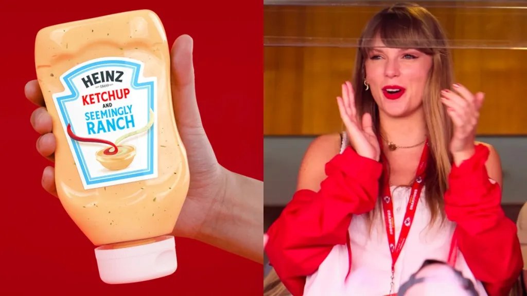 consequence's tweet photo. Heinz immortalizes Taylor Swift’s chicken order with their new ketchup and “seemingly ranch” combo: https://t.co/A3ThN0SxjN https://t.co/JVzvxArTcz