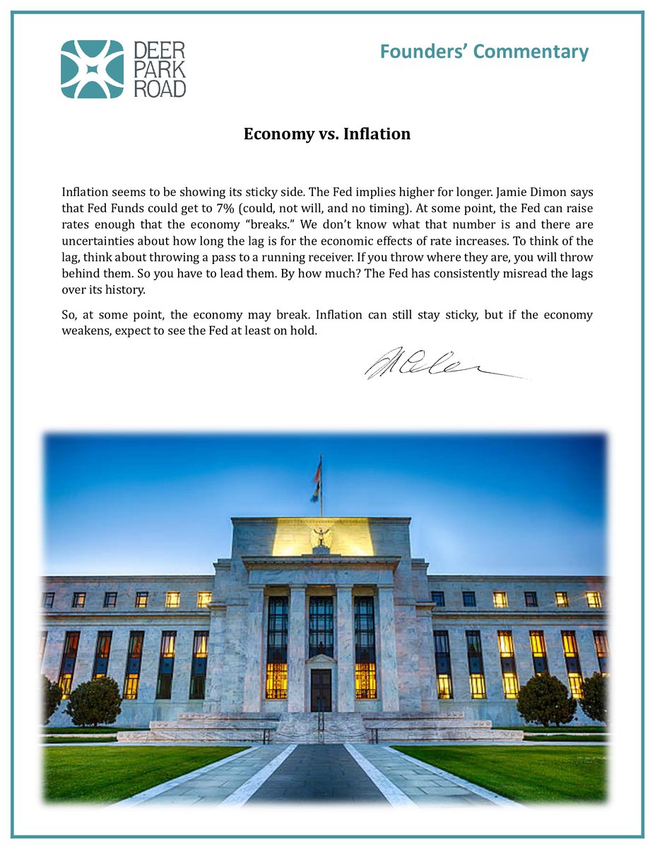 deerparkrd's tweet photo. Inflation seems to be showing its sticky side and the Fed has historically misread the lag of economic effects from rate increases.  So, what will the Fed do next?  Deer Park's Founder  Michael Craig-Scheckman considers this topic in this month's commentary.  #cmbs #rmbs #Fed https://t.co/xn0Pjo609o