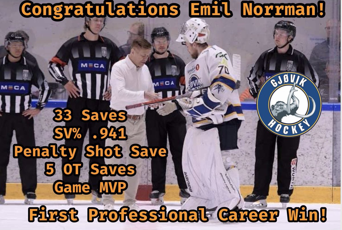 Bengal_Hockey's tweet photo. Congratulations to our very own Emil Norrman on his first ever professional win! 

GJØVIK Hockey beat Furuest 3-2 in OT the other day! https://t.co/MlHMA5tyEb