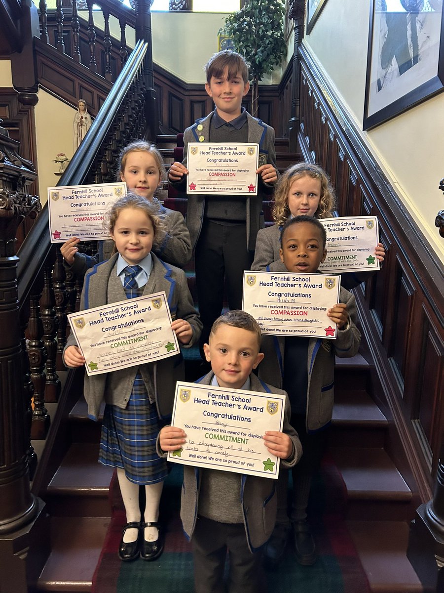 primary_head's tweet photo. Super values in action from; Enzo in P6, Natalia in P5, Francesca in P4, Aurélia in P3, Micah in P2 and Shay in P1. Well done, everyone. What wonderful examples you are! #ThisIsWhereIBelong #FernhillFamily #SchoolValuesInAction https://t.co/cPtzNMeN1I