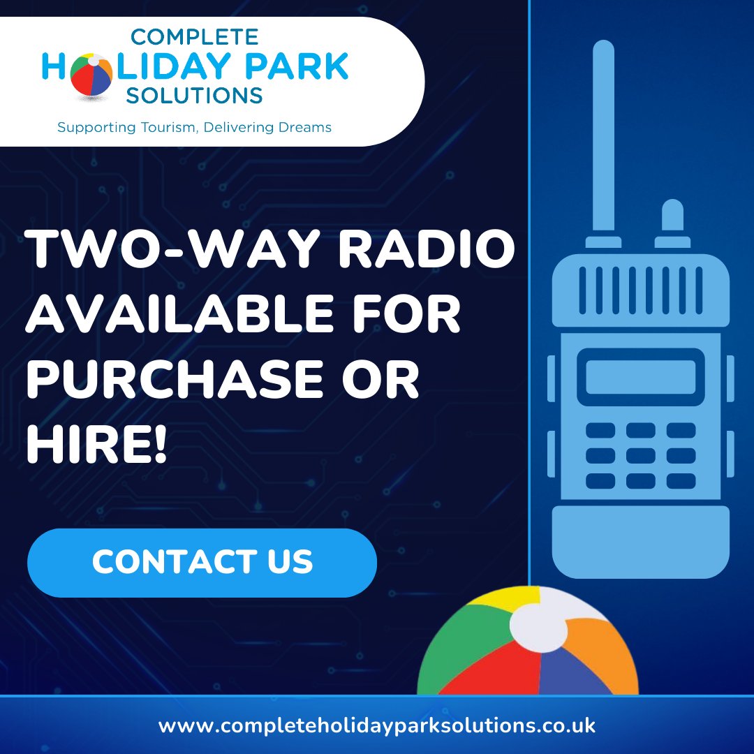 CompletePark's tweet image. At Complete Holiday Park Solutions, we offer reliable two-way radios on both a hire and purchase basis, catering to the operational needs of Holiday Parks. Contact us today to discuss your requirements, book a site survey, or learn more about our two-way radio solutions.