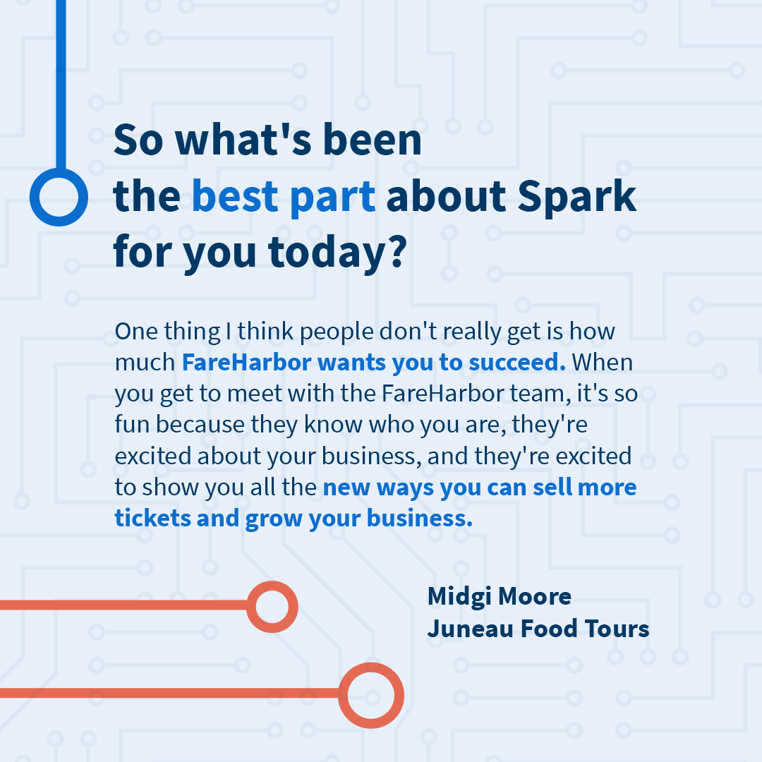 FareHarbor's tweet image. Spark Orlando is comin&apos; up fast! You already know how excited we are — so why not hear from Midgi Moore of @JuneauFoodTours about her favorite part from last year.

Experience the magic — have you registered yet? spark.fareharbor.com/orlando/

#fhspark #clienttestimonial #foodtour
