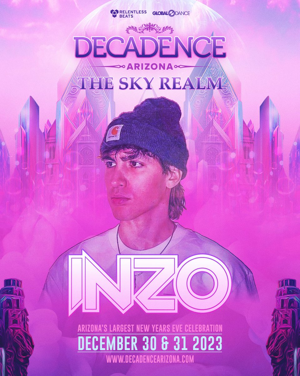 🏰☁️ Please help us welcome <a href="/inzo_music/">⧩ INZO ⧩</a> to The Sky Realm for Decadence AZ! Stay tuned for more announcements incoming...

RT + tag 3 friends &amp; say PRICES INCREASE SUNDAY to enter to win 2 GA passes!

🎟 Tickets prices increase this Sunday at midnight at DecadenceArizona.com