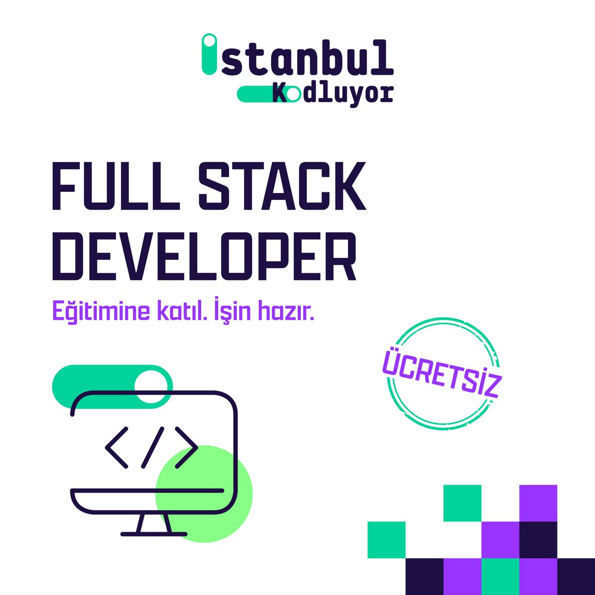 Full Stack Developer eğitimleriyle, sen de kodlama dünyasına ilk adımını at!  Çeşitli programlama dilleri ve teknolojiler kullanarak web siteleri ve uygulamalar oluşturmayı öğrenmek için istanbulkodluyor.com adresini ziyaret etmeyi unutma. #İstanbulKodluyor #Tobeto