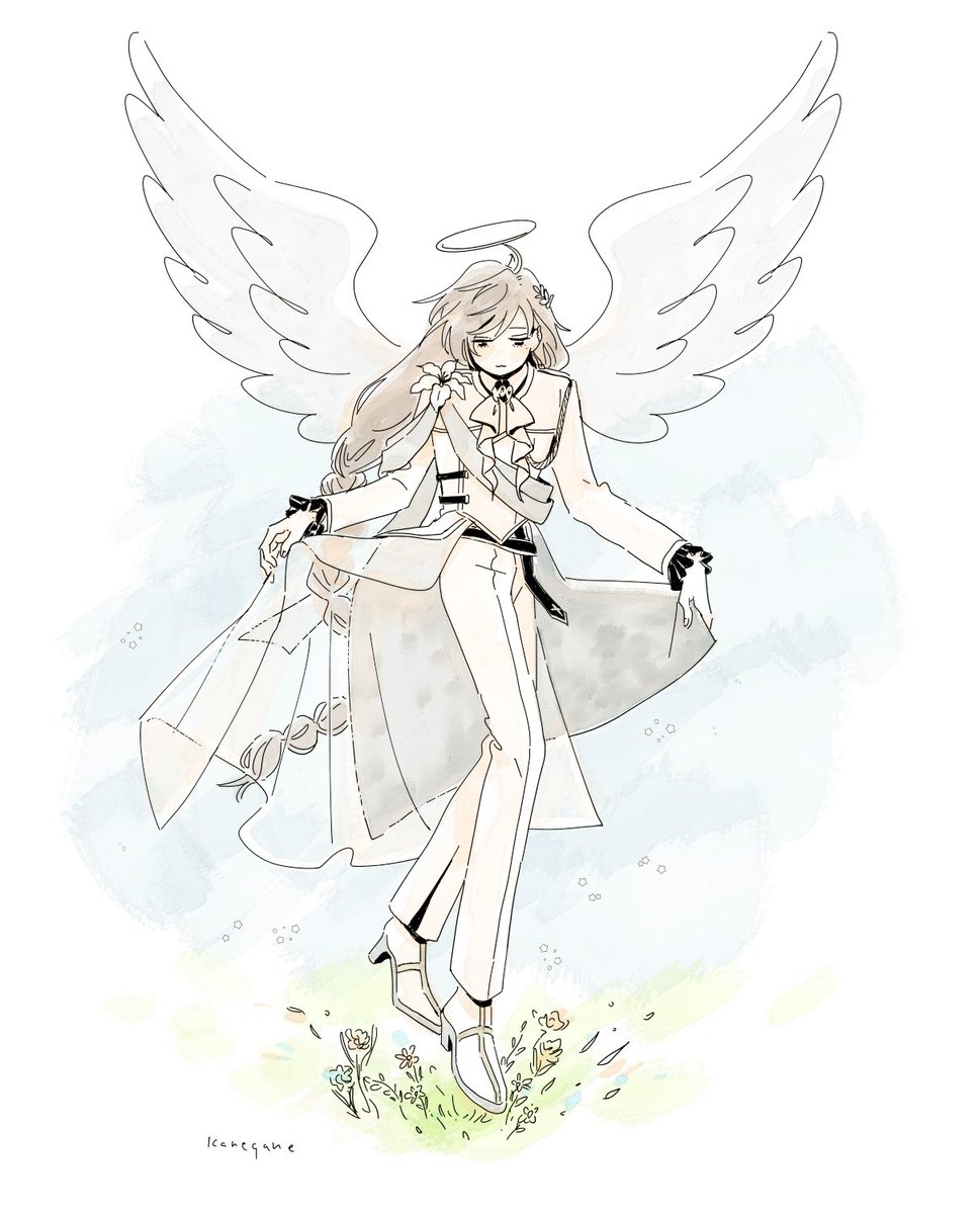 wings solo long hair braid angel wings halo closed eyes  illustration images