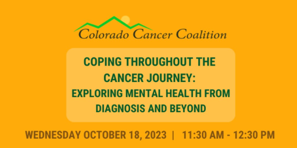 Join us for an upcoming webinar Oct. 18, 11:30 a.m. - 12:30 p.m.
Coping Throughout the Cancer Journey: Exploring Mental Health from Diagnosis and Beyond
Register here: ow.ly/6fhu50PLjCE