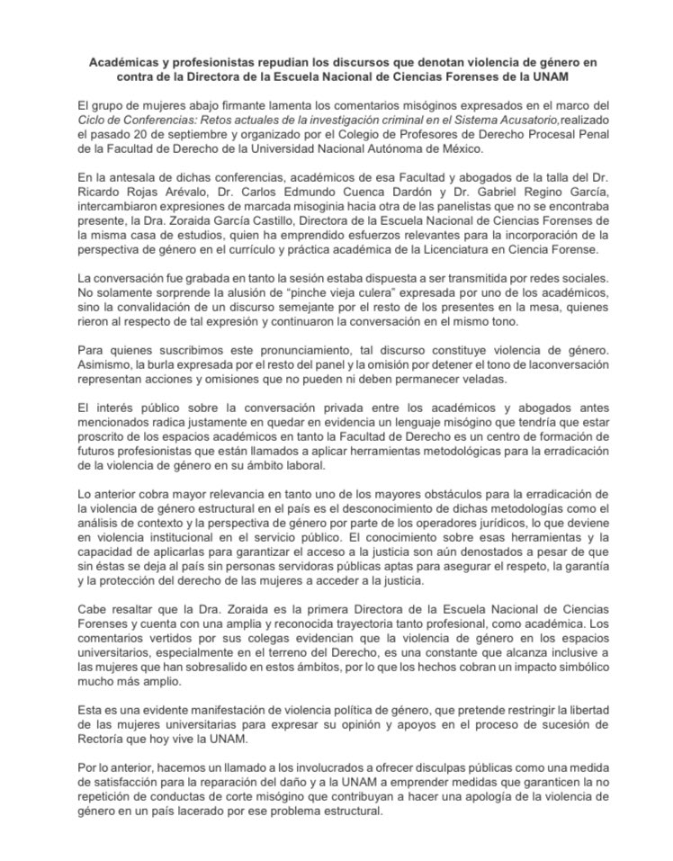 CidesIAP's tweet photo. Nuevamente volvemos a subir nuestro posicionamiento en contra de la violencia de género ejercida contra de la Directora de la Escuela Nacional de Ciencias Forenses de la UNAM @zzzgar 
Más académicas y profesionistas nos sumamos a la denuncia de violencia en la @UNAM_MX @LCF_UNAM https://t.co/kGs0tobb7R