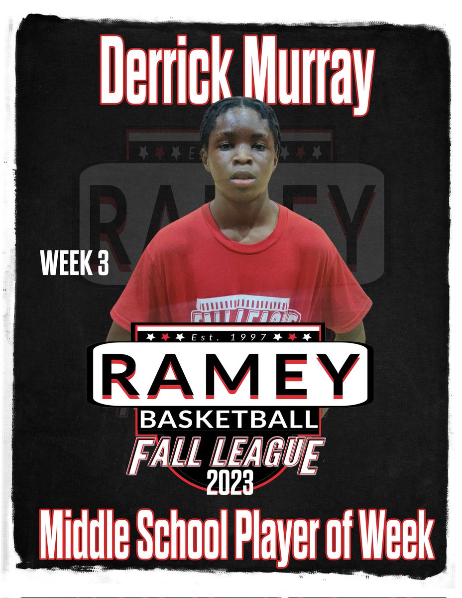 Rameybasketball's tweet photo. Week 3 of Rameybasketball Fall League Players of week;
High School Division
@BenWinker2025
27.5ppg plus a game winner 2-0

Middle School Division
Derrick Murray.
19ppg. Outstanding defense. 2-0

5th/6th Grade Division
Frankie Mills
12.5ppg timely baskets 2-0

#rameyfallleague https://t.co/ndKbtHURji