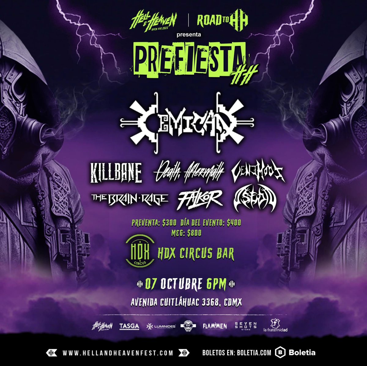 AsedioMX's tweet photo. Poco antes de la batalla final, tocaremos en esta #PrefiestaHH como parte del camino rumbo al @HHOpenAir. La encabezarán los brutales de @CEMICANband y contará con un poderosísimo cartel integrado por: #KILLBANE, #DeathAftermath, #Venemous, #TheBrainRage, #Fälkor y nosotros.
😎 https://t.co/b19MJhU5Aj