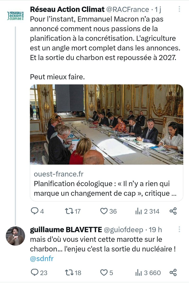 Chez France Nature Environnement <a href="/FNEasso/">📦🦋 France Nature Environnement</a>, dont m. Blavette est un des dirigeants, on le dit tout net:

La priorité n'est pas la sortie du charbon (" une marotte") mais la fin du nucléaire. 

Et ces escrocs parviennent encore à faire croire que le climat les préoccupe