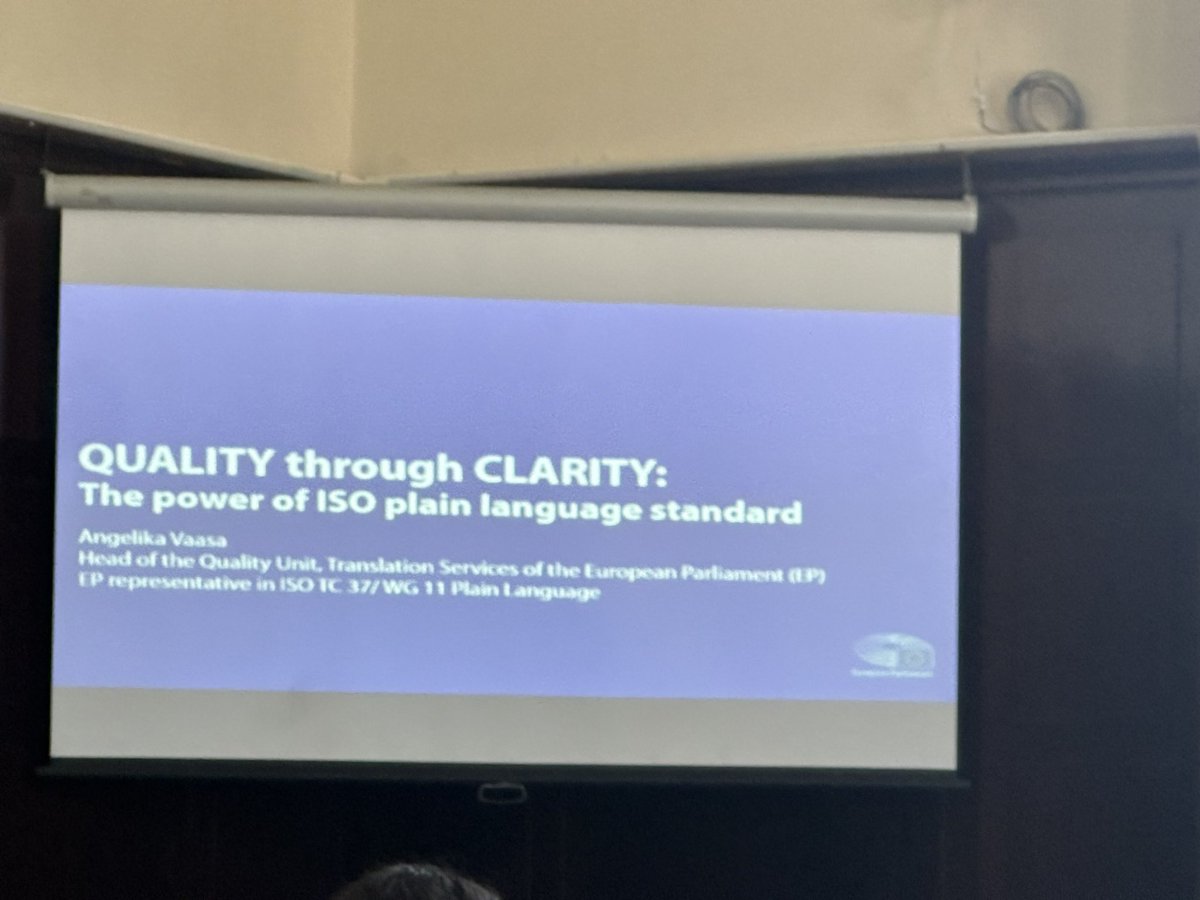 GE_langtic's tweet photo. Angelika Vaasa talks about Quality through Clarity and the importance of ISO 24495 on #plainlanguage at the International Conference on PLAIN Language #plain2023 #isostandards #quality https://t.co/FkKBiCypdT
