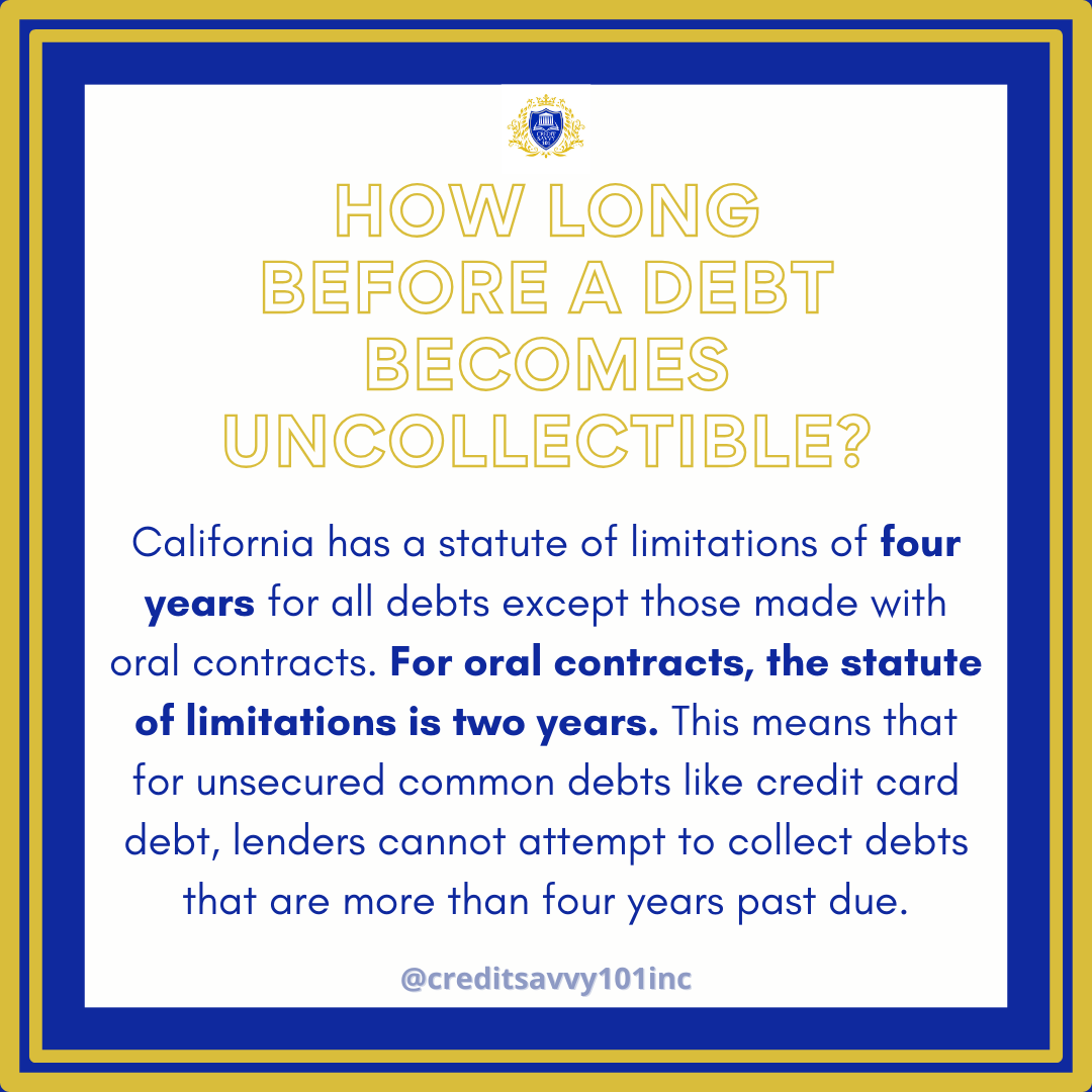 CreditSavvy101's tweet photo. 💡 HOW LONG BEFORE A DEBT BECOMES UNCOLLECTIBLE? 💡

For more information,
Visit https://t.co/YZOOk0r4c1 or
📱 Contact us at +1 415-779-3271

#creditsavvy101inc #raiseyourcreditscore #whatiscreditrepair #goodcredit #creditscore #creditrestoration #creditrepairservices https://t.co/CLO1u99VdH