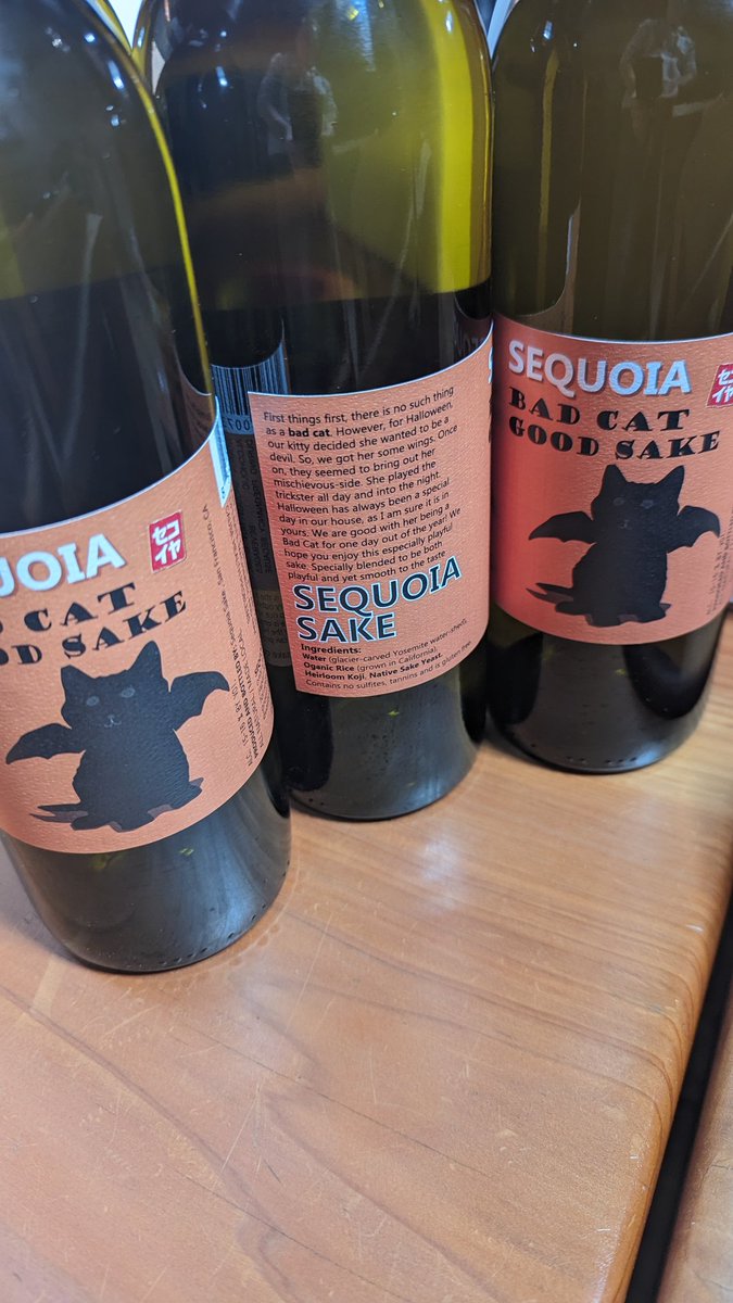 SequoiaSake's tweet photo. It is official, Bad Cat Good Sake is back🎊
🥳😘

Go online and order or visit the tasting room on Saturday from 2-7 PM.

With the return of Bad Cat we now enter the holidays. Time to book your holiday tour and tasting as November and December are filling up quickly. https://t.co/m1wVRXKHVV