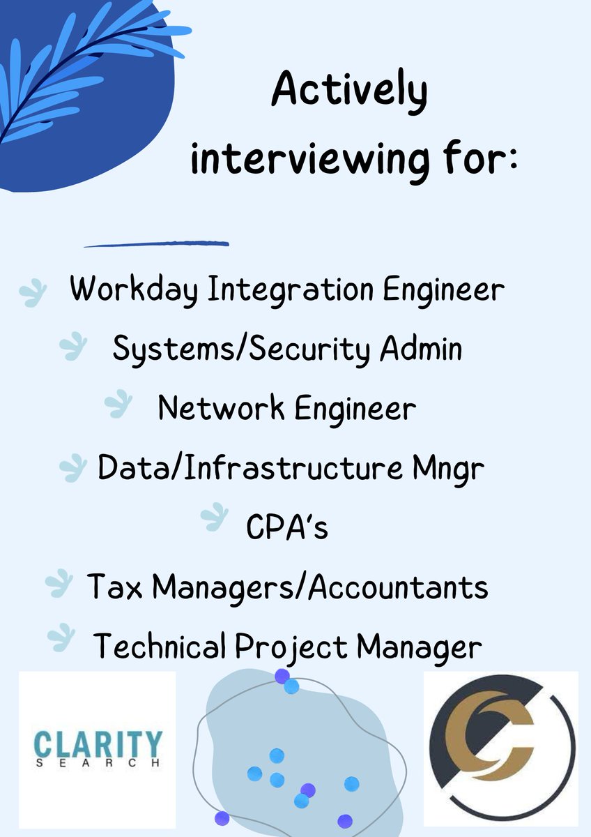 jlsnow2003's tweet image. If you or someone you know are interested in learning more lets setup a time to chat today!
#workdayengineer #systemsadmin #securityadmin #networkengineer #datamanager #infrastructure #CPA #taxmanager #accountants #projectmanagers #career #nextstep #newjob #interviewing