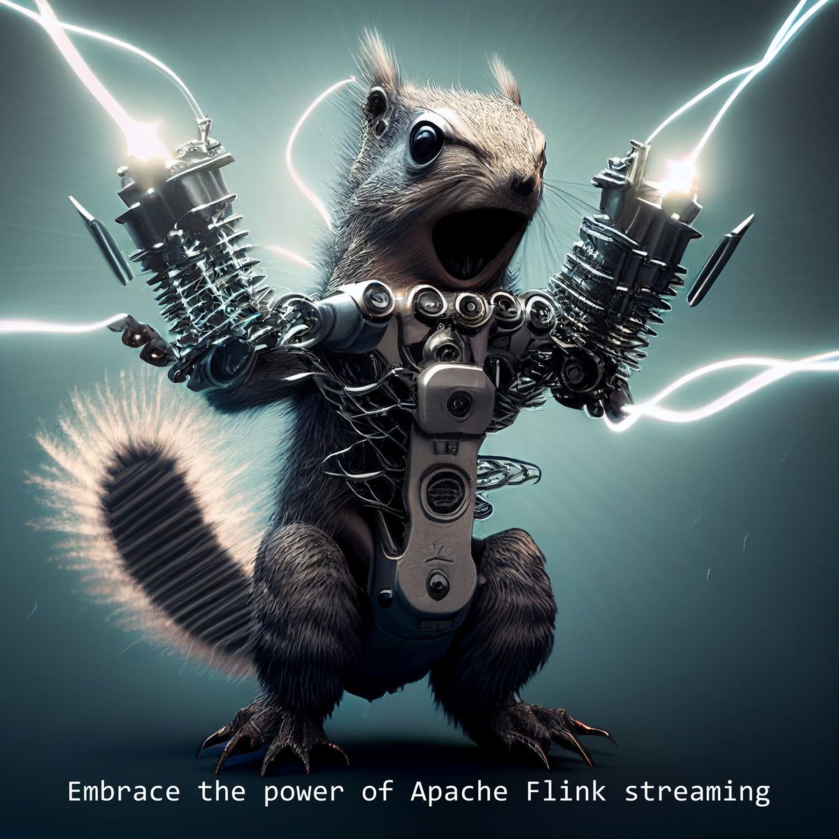This is my AI rendition of a badass Apache Flink streaming squirrel.