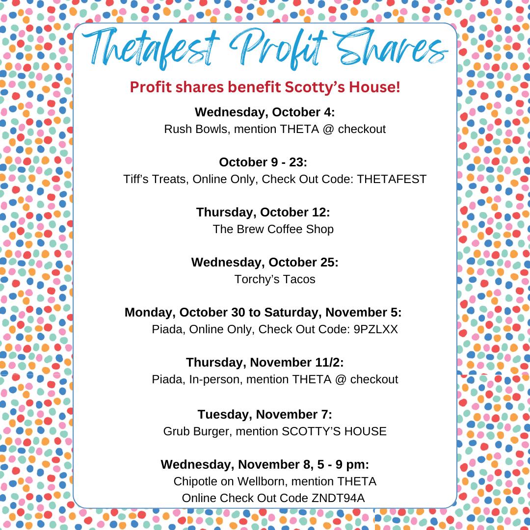 Mark your calendar for these profit shares in support of <a href="/ScottysHouse/">Scotty's House</a> Child Advocacy Center! Every meal helps a child in need. ❤