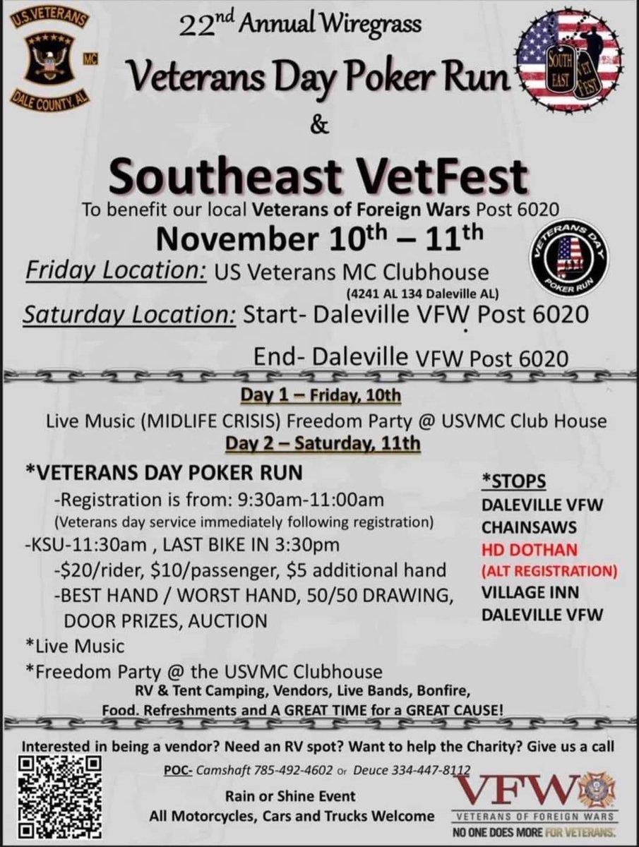 Support the U S Veterans Motorcycle Club Southeast VetFest fundraise which benefits the Francis J. "Frank"Ballard VFW Post 6020.