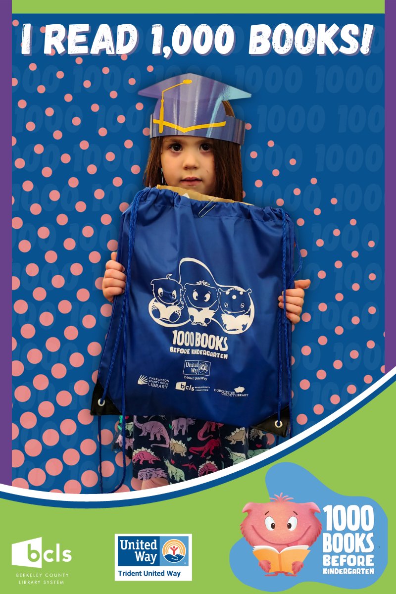Congratulations to Bridget M., a young patron of the Goose Creek Library, for completing the 1000 Books Before Kindergarten program.
Way to go, Bridget!

#GooseCreekLibrary #TridentUnitedWay #1000BooksBeforeKindergarten #1000BooksB4K