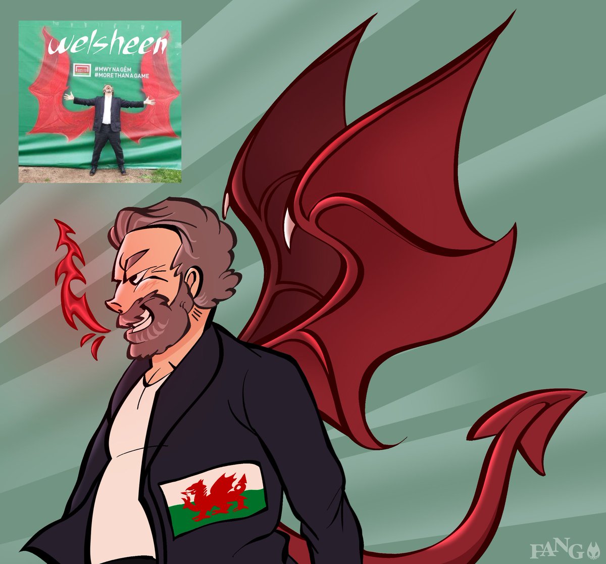 bonbonandfang's tweet photo. [ART] Decided to draw my favourite Welsh dragon for today! (Michael Sheen) https://t.co/oR7OQFs1BB