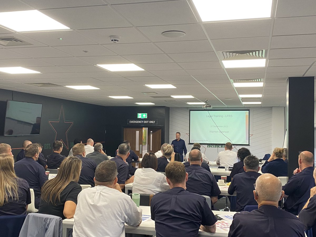 Huge thanks to <a href="/firesafetylaw/">WarrenSpencerBB</a> for todays training to all our protection officers on all things legal and continuing our preparation for next weeks new legislation. Thanks to <a href="/BlackpoolFC/">Blackpool FC</a> again for the great hospitality  #firesafety #regulator