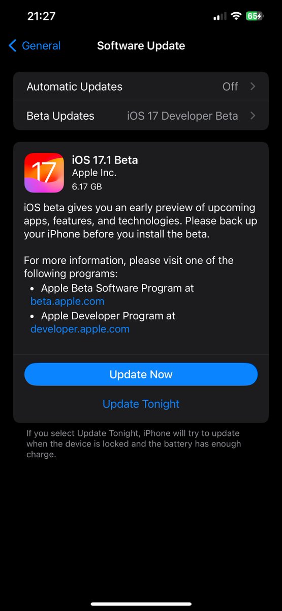 iSWUpdates's tweet photo. iOS 17.1 Developer Beta 1 (21B5045h) has been released. #iOS171 #iOS171Beta1 https://t.co/m3PXHUvgKA