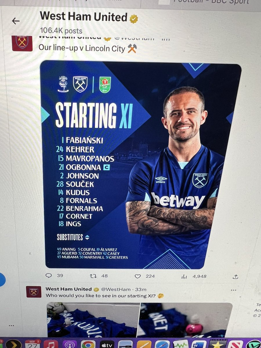 justinallen1976's tweet photo. Always lovely to come to Lincoln’s Sincil Bank (the LNER Stadium) … #CarabaoCup action tonight. David Moyes has named a decent team. 10 changes but much talent out there tonight. The Imps have their work cutout. Ben Johnson gets a first run out for the Hammers #WHUFC #ImpAsOne https://t.co/Uh7LwiFe7d