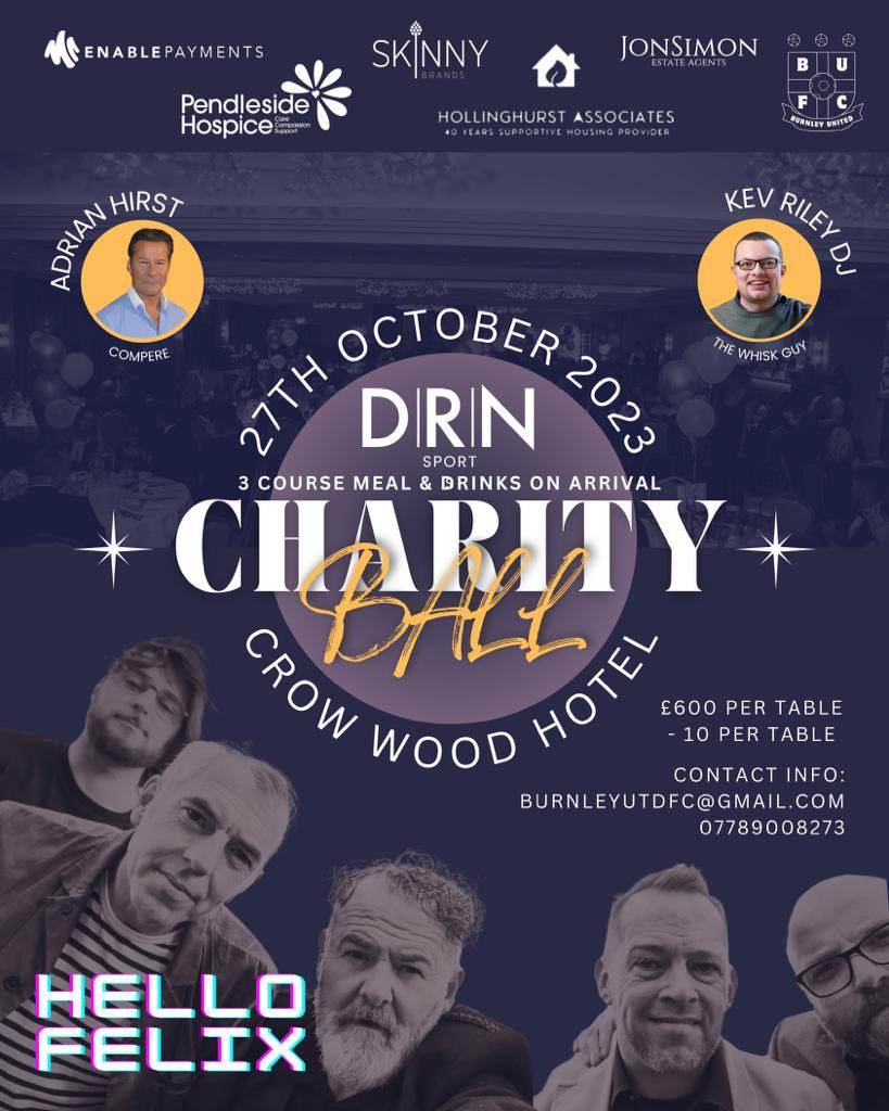 Well it’s come round really quick but we are only 1 month away from the 2nd <a href="/DRNSPORT/">NHL Network X</a> Charity Ball to raise money for both <a href="/PendlesideHosp/">Pendleside Hospice</a> and ourselves at <a href="/HotelCrowwood/">Crow Wood Hotel & Spa Resort</a> 

We are looking forward to welcoming one of the best 80’s party bands on the circuit <a href="/HelloFelixBand/">Hello Felix</a> (1/3)