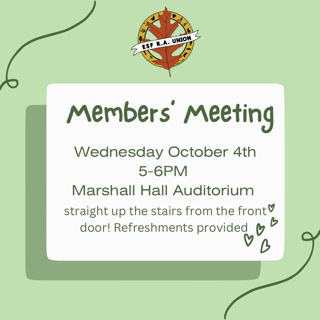 Members’ Meeting NEXT WEDNESDAY at 6pm! Marshall Hall Auditorium (the big room). Refreshments will be provided! Fill out your membership card and bargaining survey! link in Bio. <3 - Bargaining Committee.