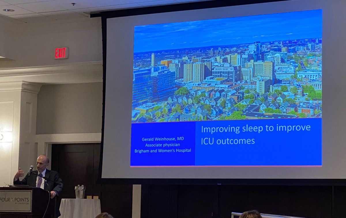 BrighamPharmacy's tweet photo. Dr. Gerald Weinhouse of @BrighamWomens and @harvardmed presenting at #NECCS on the importance of improving sleep in the ICU! Thank you for sharing your knowledge and insight! 💤☁️🌙 https://t.co/4o1ioNUc4i