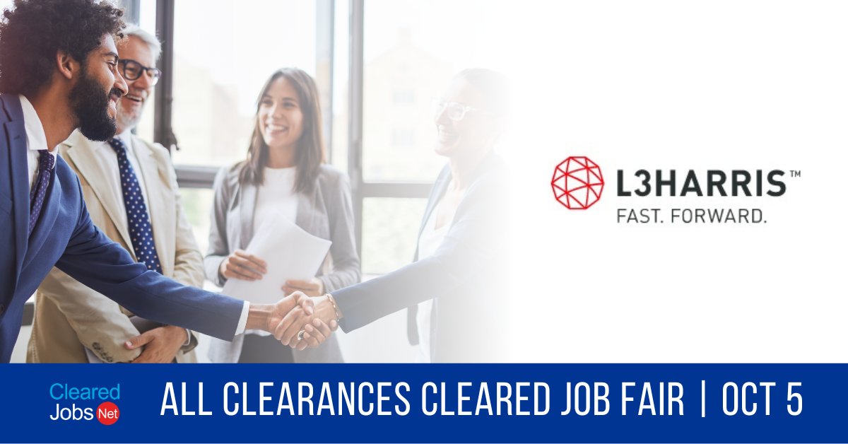 ClearedJobsNet's tweet image. Talk to @L3HarrisTech at the October 5 All Clearances #ClearedJobFair clearedjobs.net/job-fair-compa… #ConfigurationManagement #MechanicalEngineer