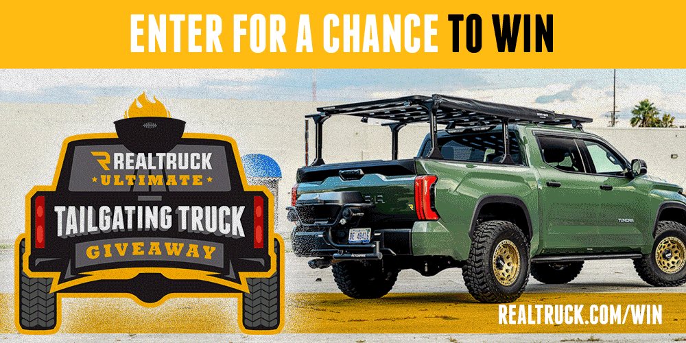 I need one of yall to pull up in the Ultimate Tailgating Truck that <a href="/RealTruck/">RealTruck.Com</a> is giving away! Free to enter and win --&gt;  realtruck.com/win/ (realtruck.com/win/) #RealTruckPartner #RealTruckGiveaway