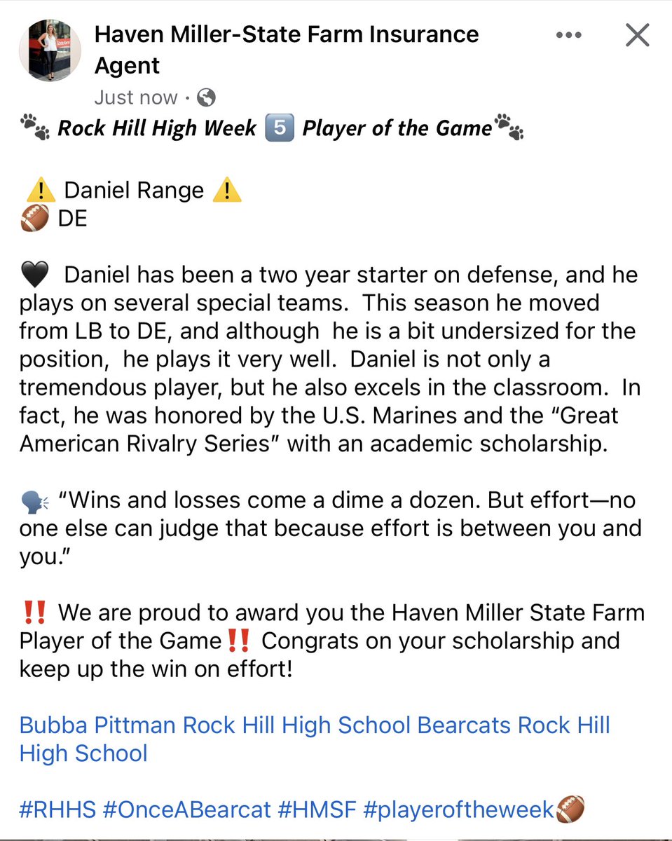 HavenMiller10's tweet image. #HMSF week 5️⃣ #playeroftheweek goes to @DRange34 at @RHHSBearcatsFB! #effort #success #scholarship #oabaab🐾🏈🖤 @RHHSBearcats @OzzieAhl2 @BearcatFBCoach #rocksolid #diamondsup #letsGO
