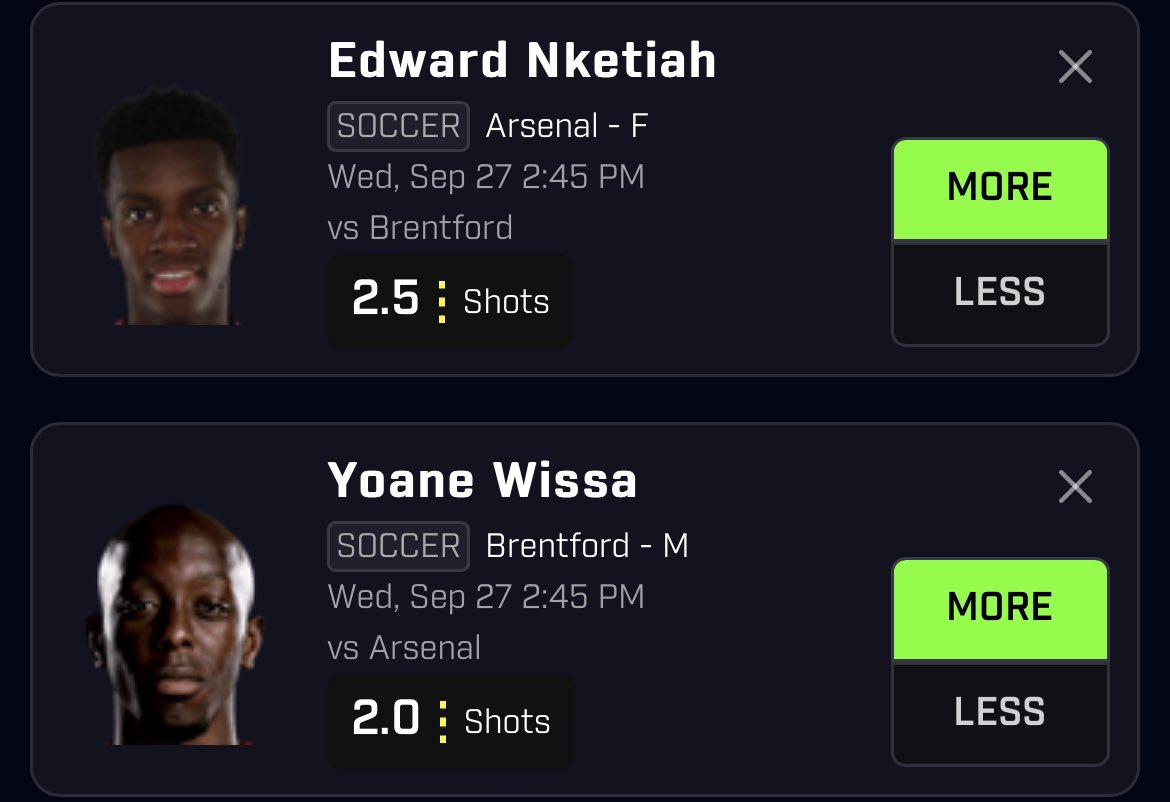 Betitjon's tweet photo. FPL cup pair #1
Nkeitah over 2.5 shots
- No Jesus martin or saka Eddie should be firing except around 4-5 shots
Wisa over 2 shots
- At home over or pushed in 5/6 starts this season with games of 1,5,3,2,7,2
#prizepicks #prizepickssoccer #underdogfantasy #eplcup https://t.co/NivtOJRJzb